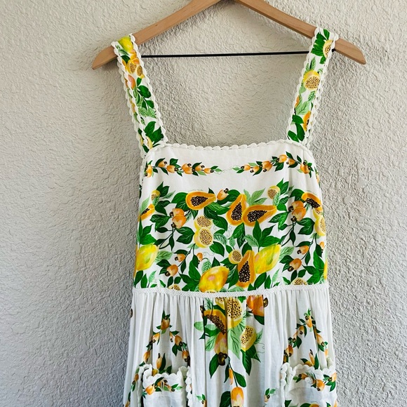 Farm Rio Papaya Salad Scarf Tie Back Midi Dress NWT - Picture 6 of 16